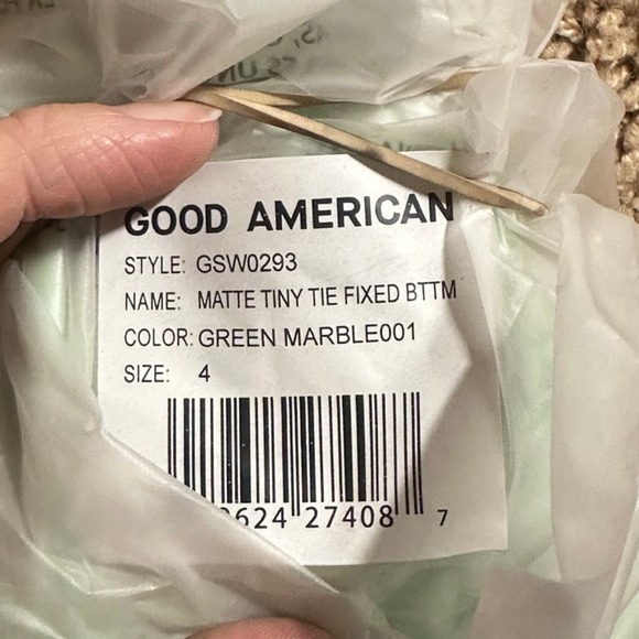 NWT GOOD AMERICAN Matte Tiny Tie Triangle Top Fixed Bottom Green Marble XL (4) b - Picture 6 of 9
